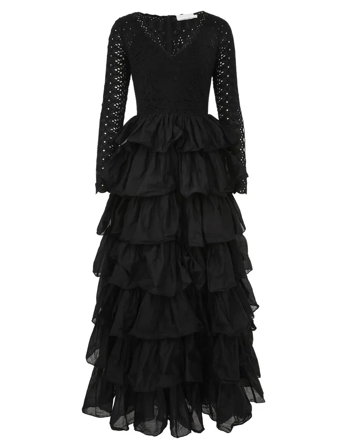 Women Dresses and Coverups Zimmermann Tallow Tiered Ruffle Gown Black