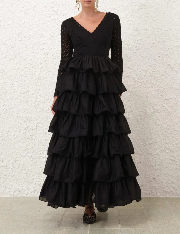Women Dresses and Coverups Zimmermann Tallow Tiered Ruffle Gown Black