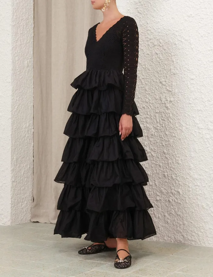 Women Dresses and Coverups Zimmermann Tallow Tiered Ruffle Gown Black