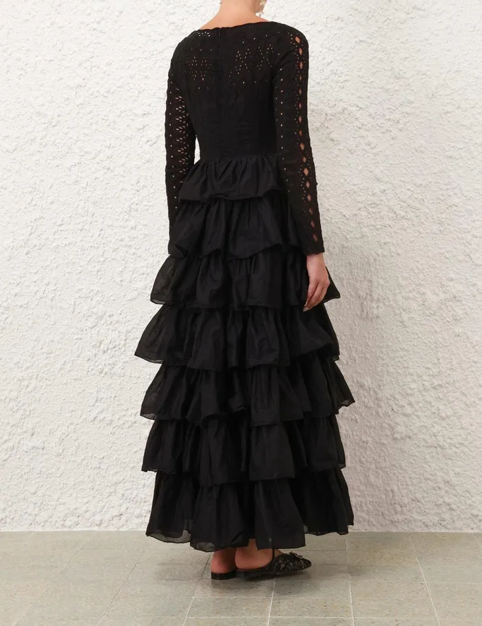 Women Dresses and Coverups Zimmermann Tallow Tiered Ruffle Gown Black