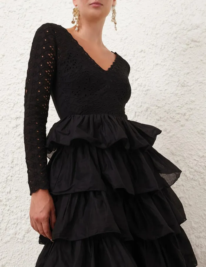 Women Dresses and Coverups Zimmermann Tallow Tiered Ruffle Gown Black
