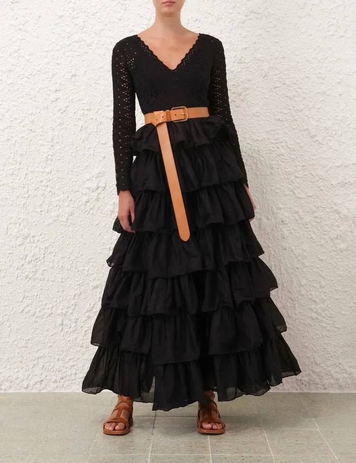 Women Dresses and Coverups Zimmermann Tallow Tiered Ruffle Gown Black