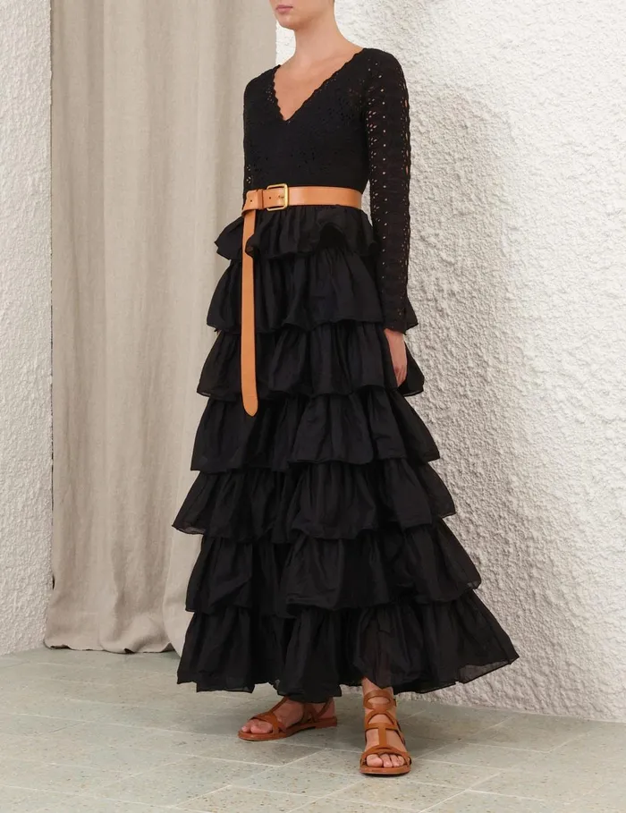 Women Dresses and Coverups Zimmermann Tallow Tiered Ruffle Gown Black