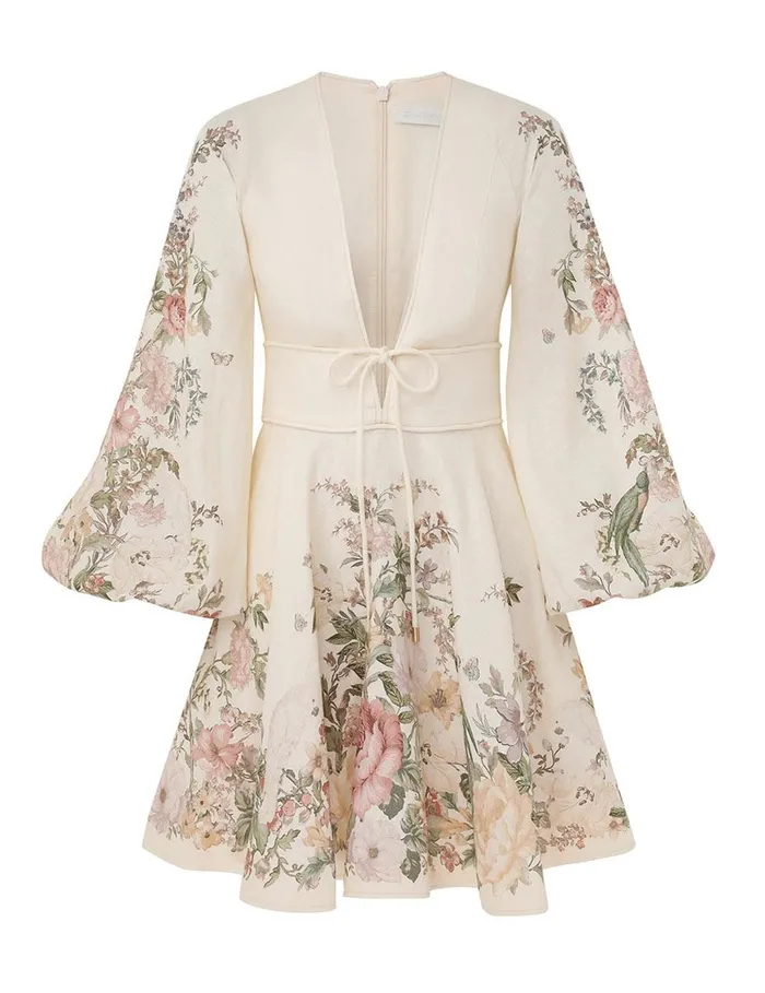 Women Dresses and Coverups Zimmermann Waverly Plunge Mini Dress Cream Floral