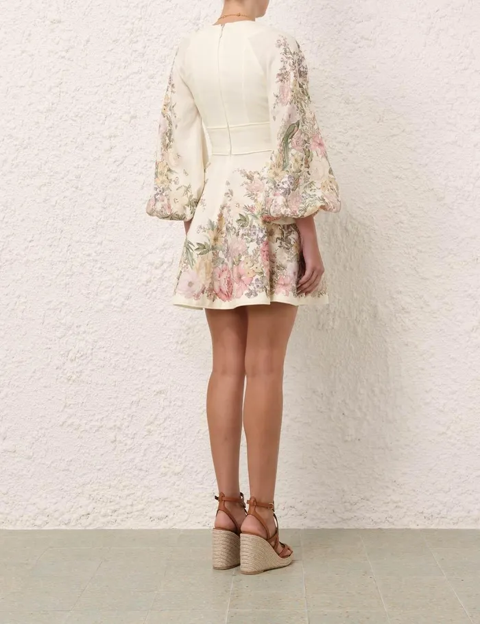 Women Dresses and Coverups Zimmermann Waverly Plunge Mini Dress Cream Floral