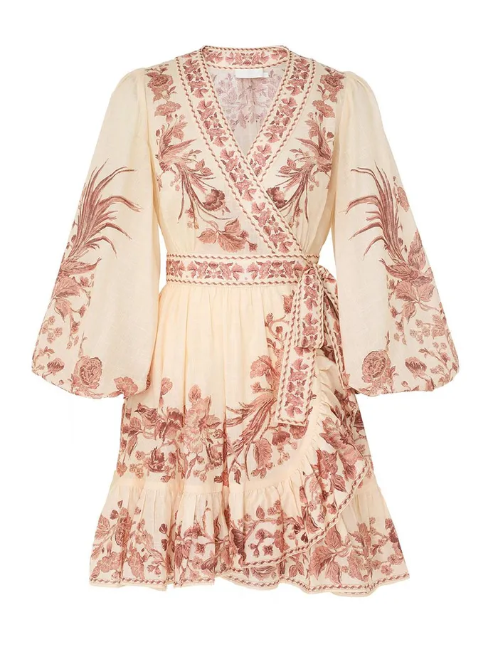 Women Dresses and Coverups Zimmermann Waverly Wrap Mini Dress Creampink Bird