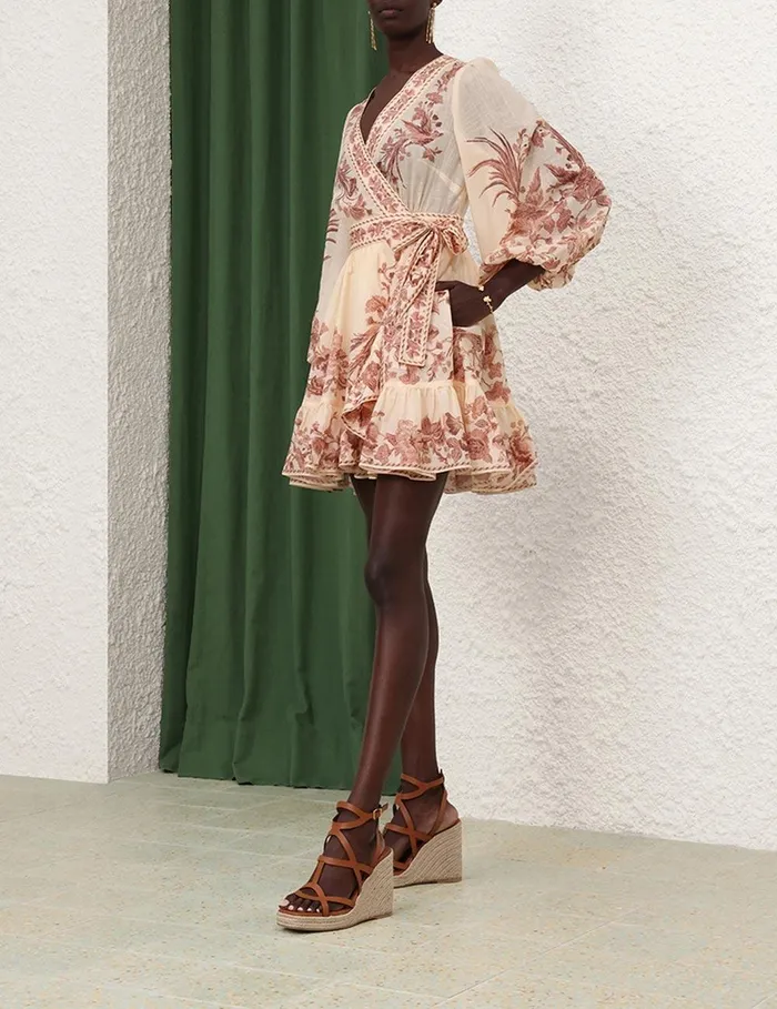 Women Dresses and Coverups Zimmermann Waverly Wrap Mini Dress Creampink Bird