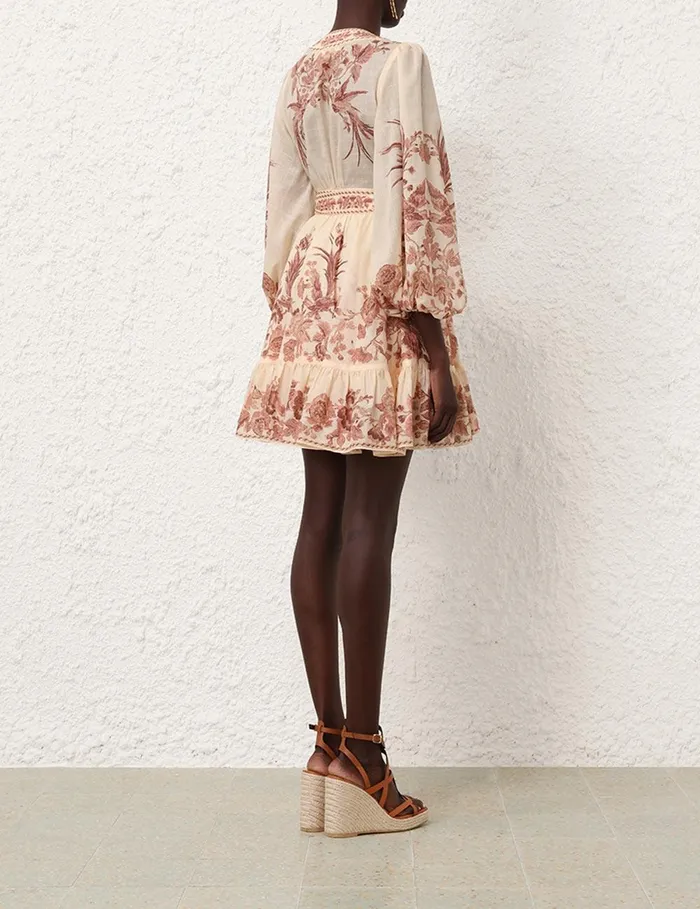 Women Dresses and Coverups Zimmermann Waverly Wrap Mini Dress Creampink Bird