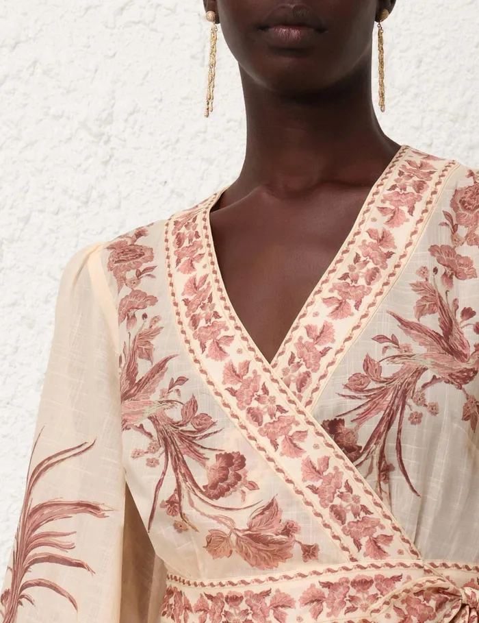 Women Dresses and Coverups Zimmermann Waverly Wrap Mini Dress Creampink Bird