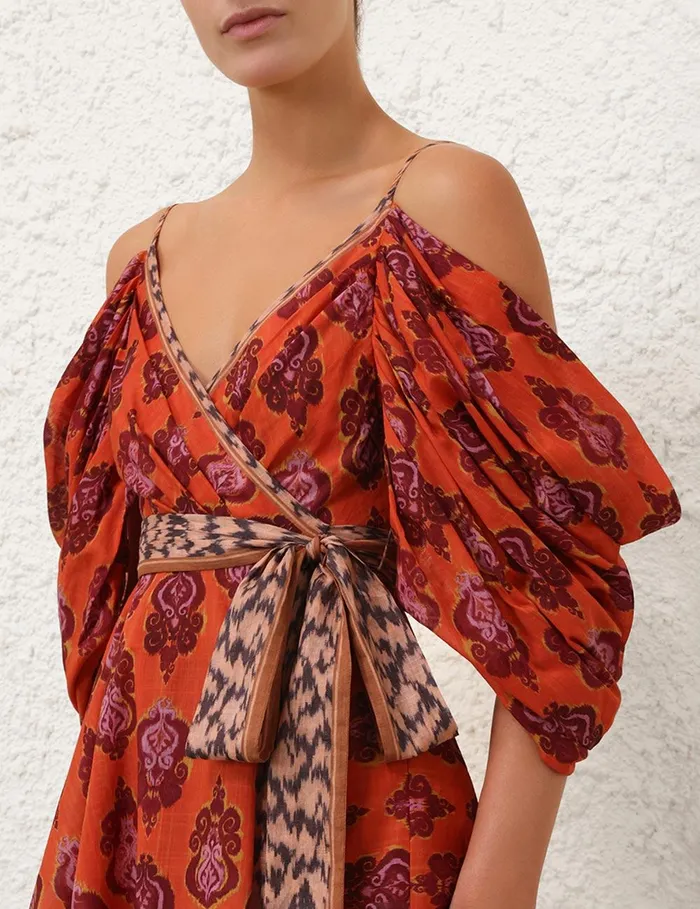 Women Dresses and Coverups Zimmermann Wylie Wrap Mini Dress Sunset Ikat