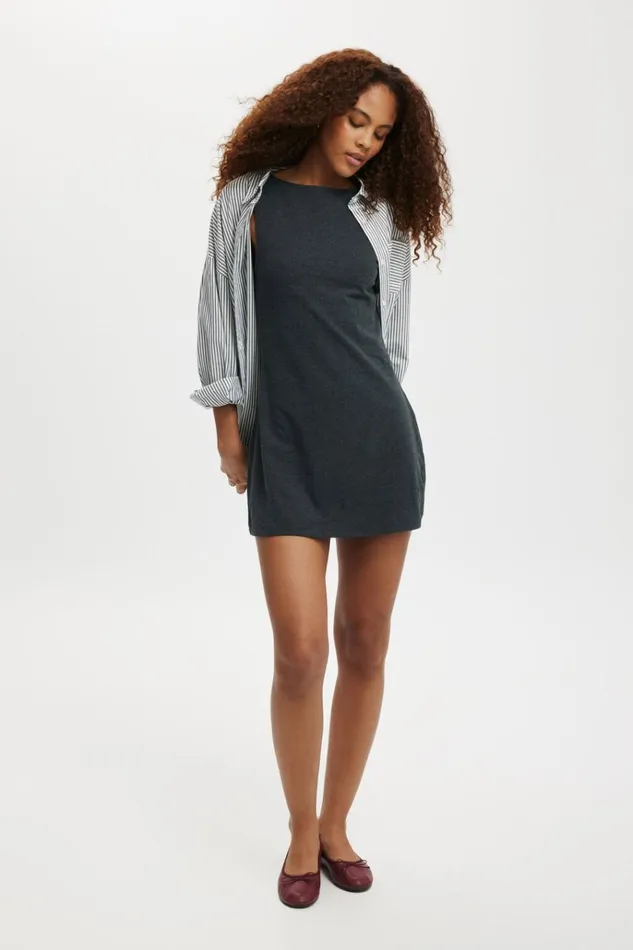 Women Dresses Cotton On Bella Boat Neck Mini Dress Charcoal Marle