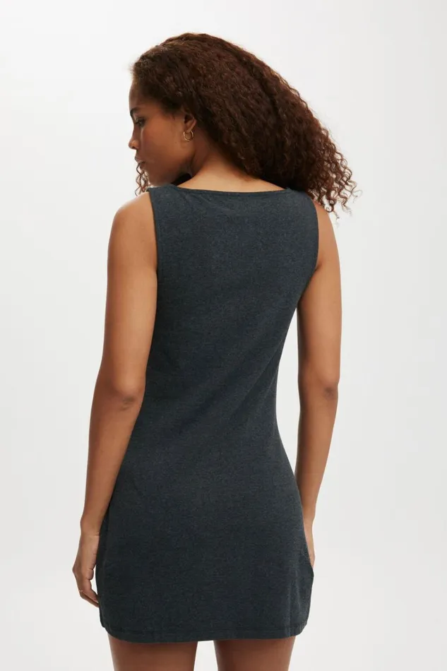 Women Dresses Cotton On Bella Boat Neck Mini Dress Charcoal Marle
