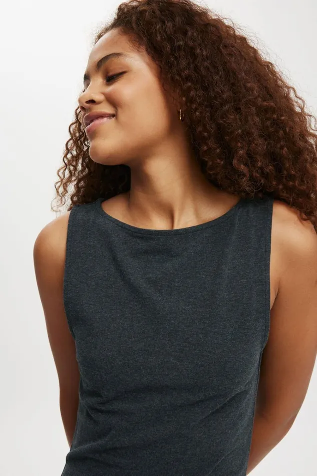 Women Dresses Cotton On Bella Boat Neck Mini Dress Charcoal Marle