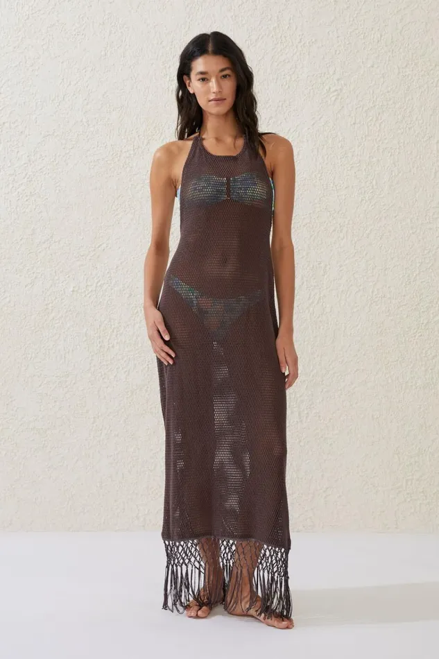 Women Dresses Cotton On Fringed Beach Maxi Dress Willow Brown