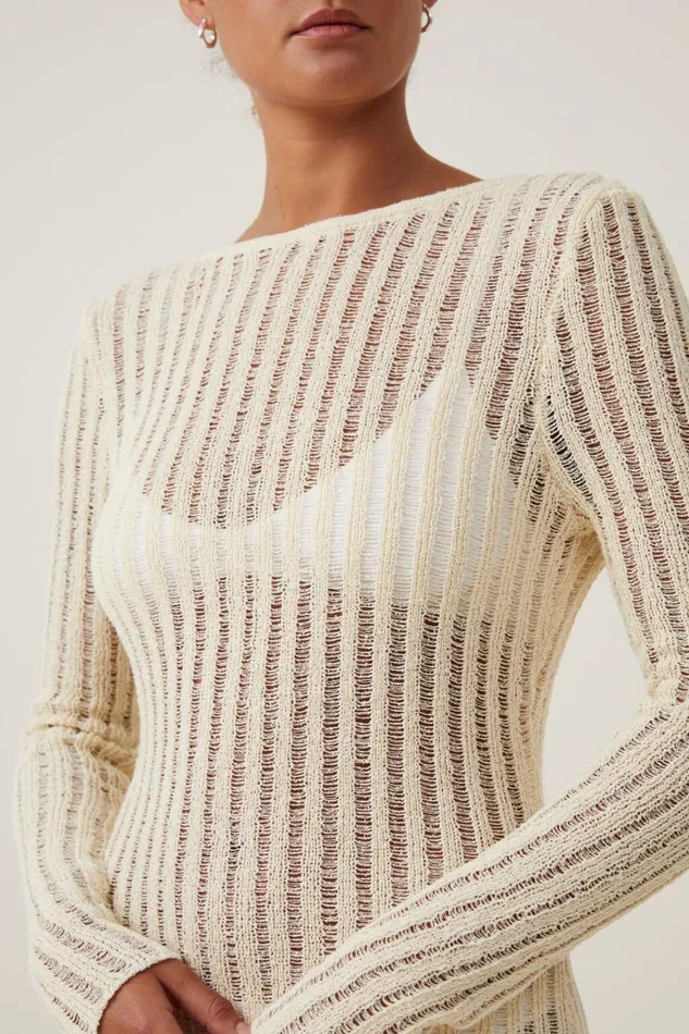 Women Dresses Cotton On Ladder Knit Mini Dress Ecru