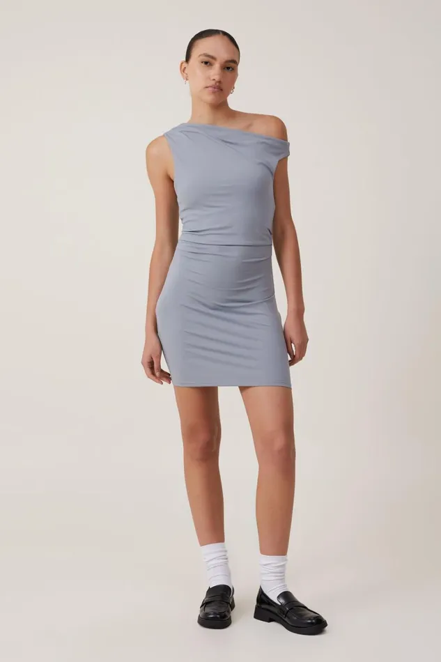 Women Dresses Cotton On Luxe One Shoulder Mini Dress Moonlight Grey