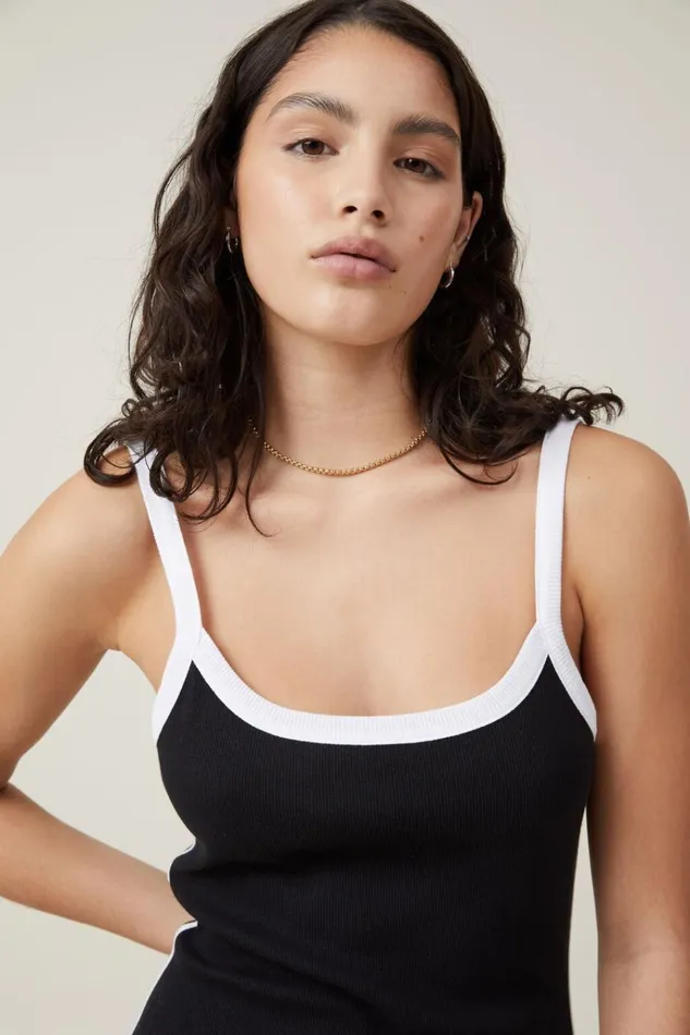 Women Dresses Cotton On Rib Contrast Cami Mini Dress Black