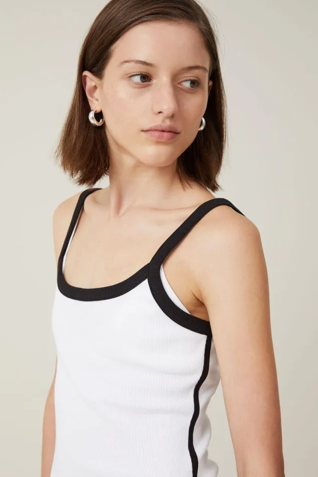 Women Dresses Cotton On Rib Contrast Cami Mini Dress White