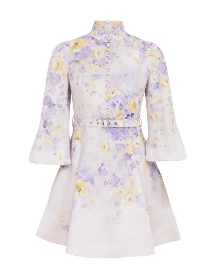 Women Dresses Zimmermann Crush Buttoned Mini Dress Lilac Floral