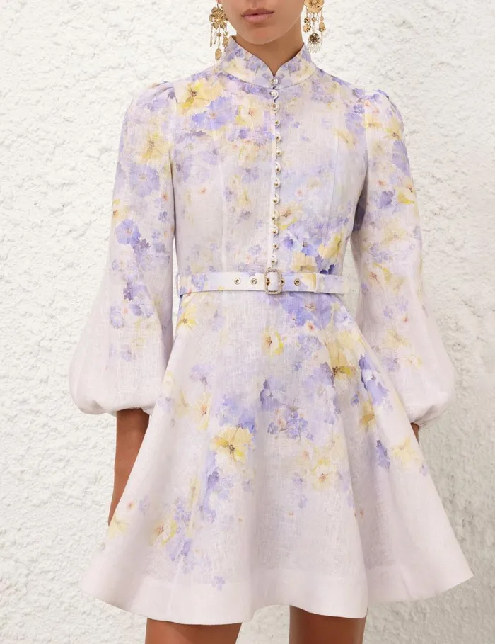 Women Dresses Zimmermann Crush Buttoned Mini Dress Lilac Floral