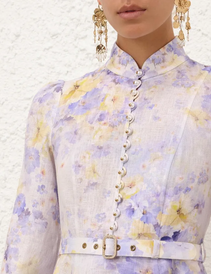 Women Dresses Zimmermann Crush Buttoned Mini Dress Lilac Floral