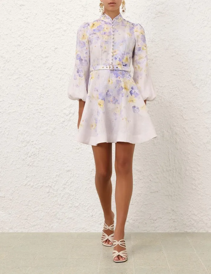 Women Dresses Zimmermann Crush Buttoned Mini Dress Lilac Floral