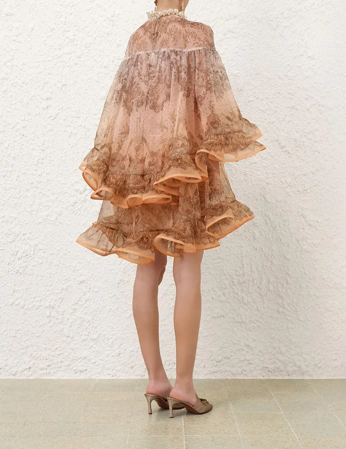 Women Dresses Zimmermann Crush Embellished Mini Dress Peach Lace Print