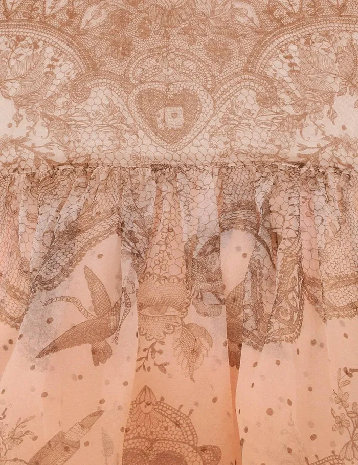 Women Dresses Zimmermann Crush Embellished Mini Dress Peach Lace Print