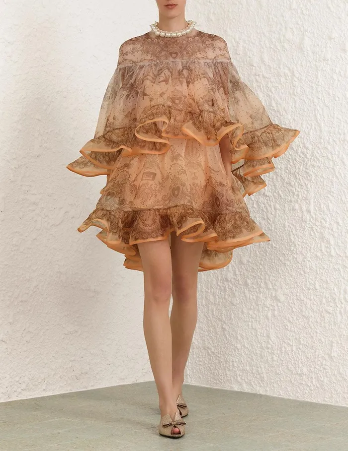 Women Dresses Zimmermann Crush Embellished Mini Dress Peach Lace Print