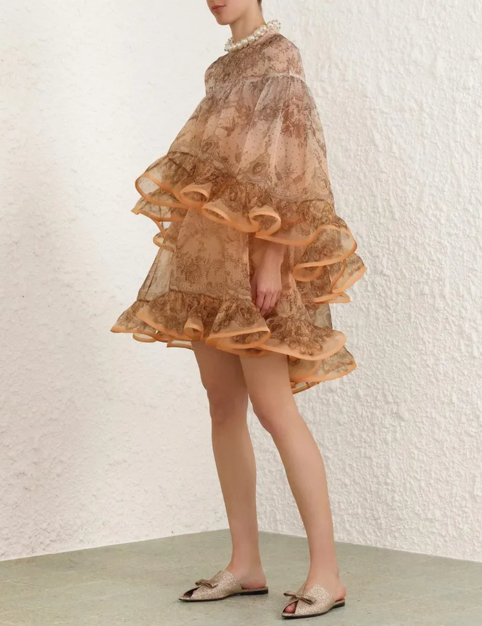 Women Dresses Zimmermann Crush Embellished Mini Dress Peach Lace Print
