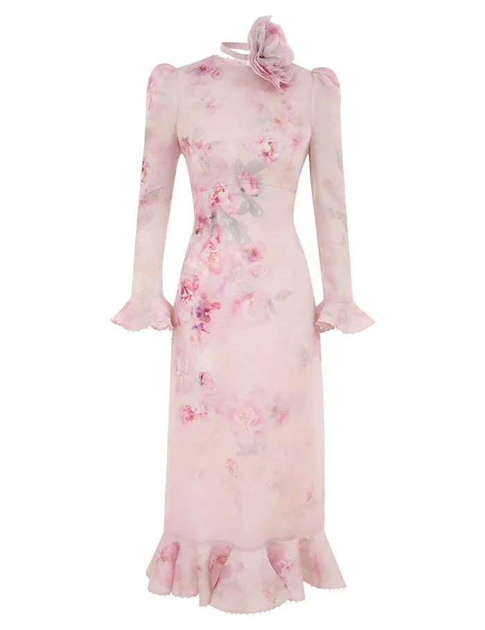 Women Dresses Zimmermann Crush Flower Midi Dress Pink Floral