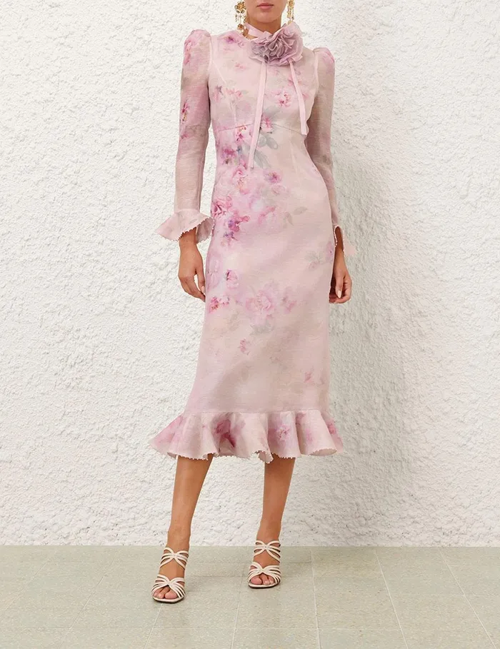 Women Dresses Zimmermann Crush Flower Midi Dress Pink Floral