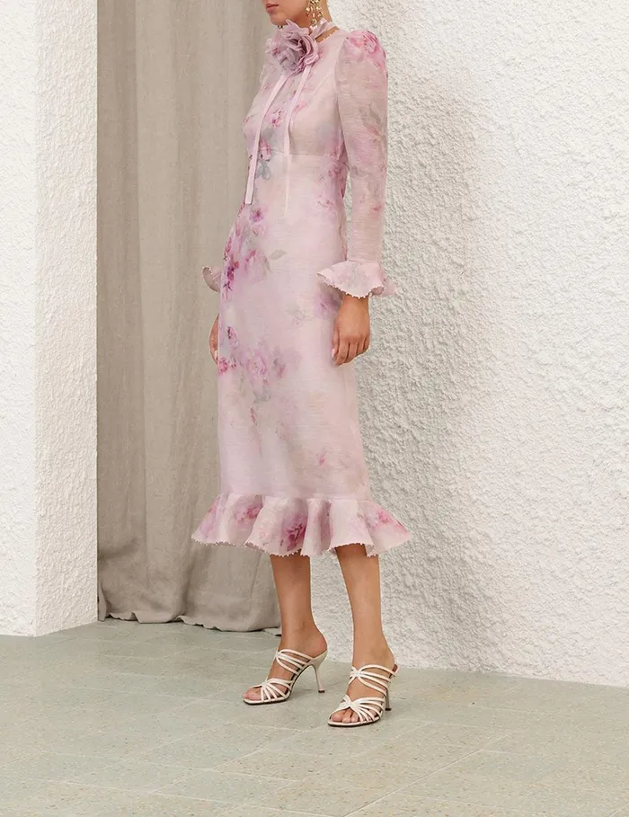 Women Dresses Zimmermann Crush Flower Midi Dress Pink Floral