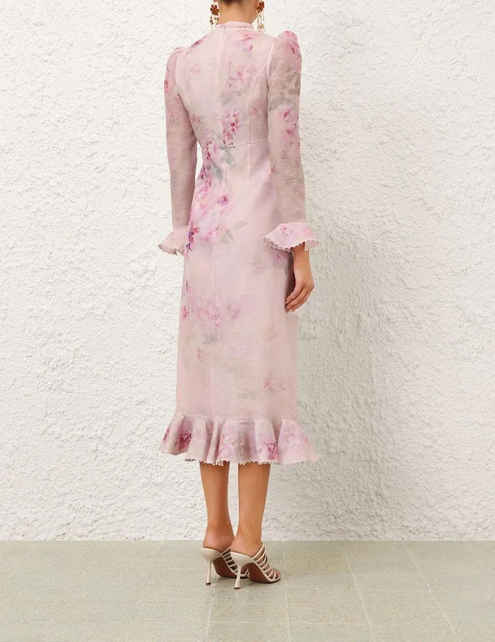 Women Dresses Zimmermann Crush Flower Midi Dress Pink Floral