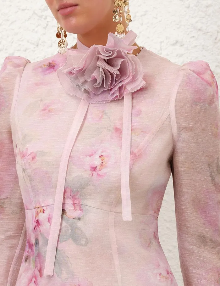 Women Dresses Zimmermann Crush Flower Midi Dress Pink Floral