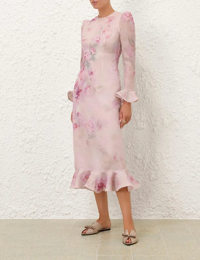 Women Dresses Zimmermann Crush Flower Midi Dress Pink Floral