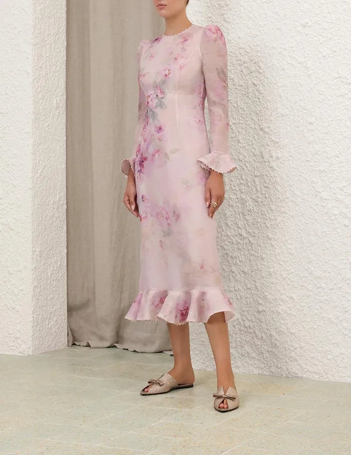 Women Dresses Zimmermann Crush Flower Midi Dress Pink Floral