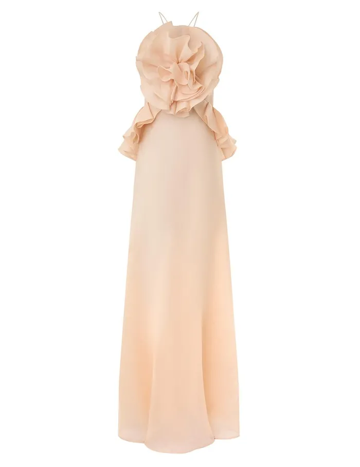 Women Dresses Zimmermann Crush Ruffle Halter Maxi Dress Peach