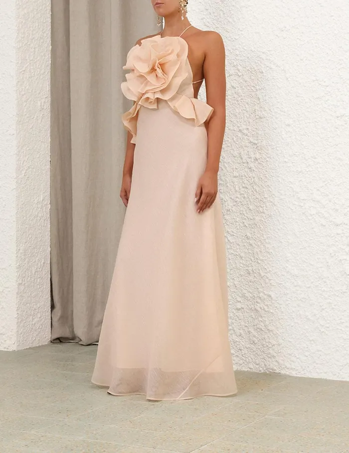 Women Dresses Zimmermann Crush Ruffle Halter Maxi Dress Peach