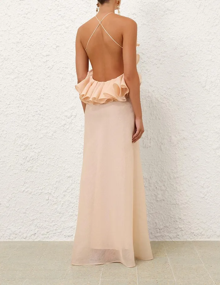 Women Dresses Zimmermann Crush Ruffle Halter Maxi Dress Peach