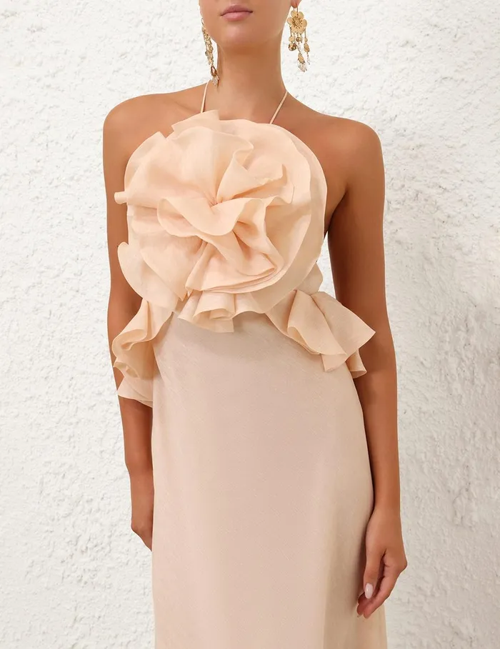 Women Dresses Zimmermann Crush Ruffle Halter Maxi Dress Peach
