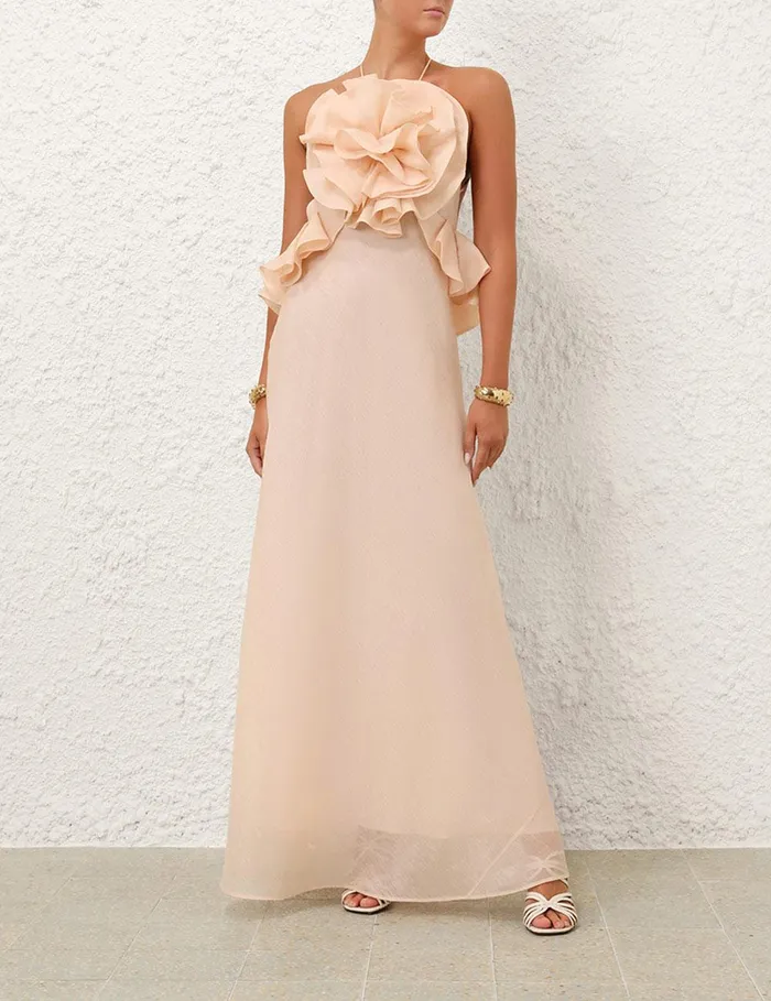 Women Dresses Zimmermann Crush Ruffle Halter Maxi Dress Peach