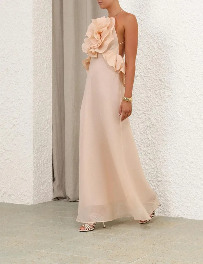 Women Dresses Zimmermann Crush Ruffle Halter Maxi Dress Peach