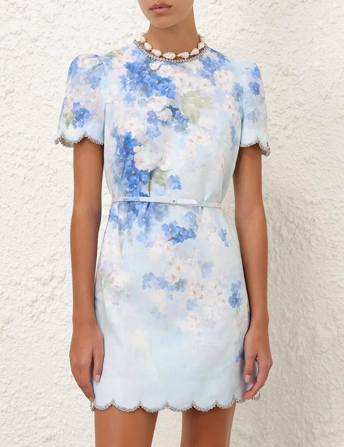 Women Dresses Zimmermann Crush Scalloped Shift Dress Blue Floral