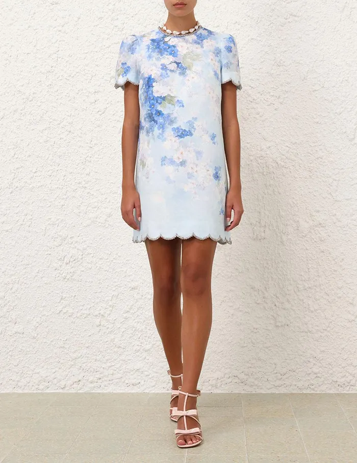Women Dresses Zimmermann Crush Scalloped Shift Dress Blue Floral