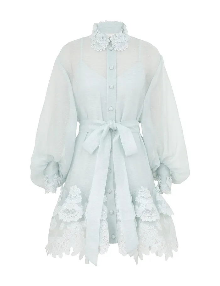 Women Dresses Zimmermann Crush Tiered Lace Shirt Dress Mint