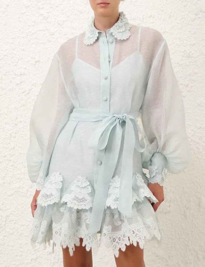 Women Dresses Zimmermann Crush Tiered Lace Shirt Dress Mint
