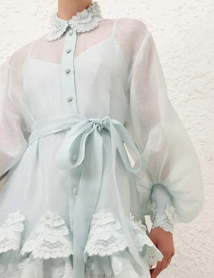 Women Dresses Zimmermann Crush Tiered Lace Shirt Dress Mint