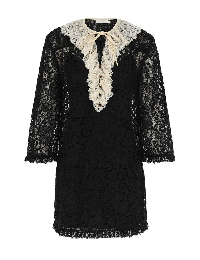 Women Dresses Zimmermann Eden Lace Frill Mini Dress Blackcream