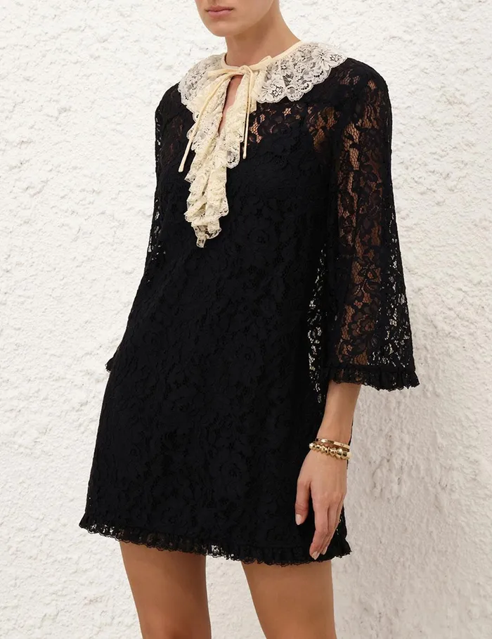 Women Dresses Zimmermann Eden Lace Frill Mini Dress Blackcream